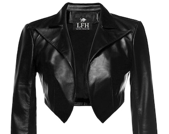 Lambskin Leather Cropped Bolero Jacket: Moto Biker Shrug