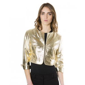 Femme et fille 100 % cuir d'agneau véritable souple court boléro boléro boléro haussement d'épaules Coupe ajustée, manches courtes Beau look
