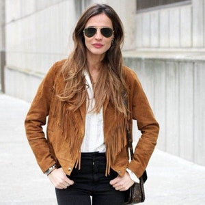 Veste motard à franges en cuir de chèvre souple de haute qualité pour femmes et filles, coupe slim, beau look