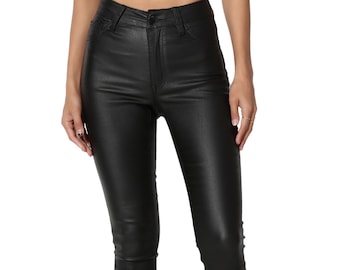 Dames & Meisjes 100% Real Soft Lambskin Stretched Leather Motor Biker Skinny fit Pant Slim-Fit
