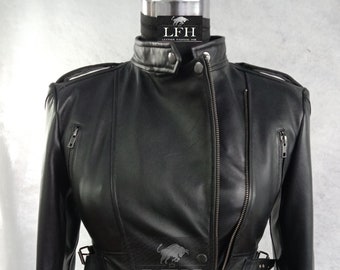 Women & Girls 100% Genuine Soft Lambskin Leather Cropped Motor Biker Jacket, Bolero Shrug Style Slim fit long Sleeves