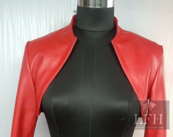 Women's & Girls 100% Genuine Soft Lambskin Leather Cropped Moto Bolero Shrug Biker Jacket Slim fit,Long Sleeves