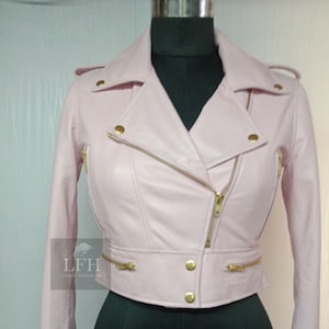 Veste motard courte en cuir d'agneau véritable de haute qualité, femme et fille, coupe ajustée, manches longues, esthétique
