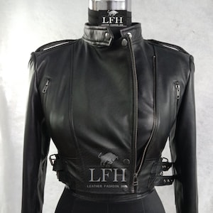 Veste de motard courte 100 % véritable cuir d'agneau souple pour femmes et filles, style boléro boléro, coupe ajustée, manches longues
