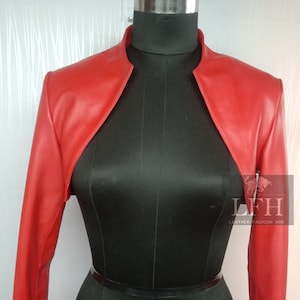 Femme et fille 100 % cuir d'agneau véritable souple boléro court boléro boléro boléro, coupe ajustée, manches longues