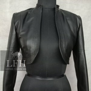 Women's & Girls 100% Real High Quality Lambskin Leather Cropped Motor Bolero Shrug Biker Jacket Slim Fit, Long Sleeves Beautiful Look