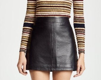 HOT Women/'s Genuine Lambskin 100/% Leather Mini Skirt Stylish Slim Fit Blue Skirt