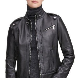 Femmes & Filles 100% Authentique Cuir d’Agneau de Haute Qualité Cuir Moto Biker Veste Slim-fit, Manches Longues, Beau Look