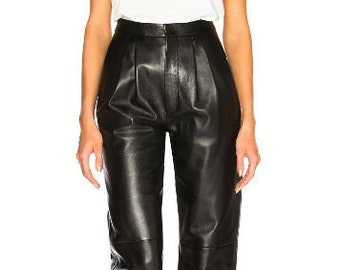 Women's & Girls 100% Real soft Lambskin Leather Pleated Trouser Pants, Beautiful look