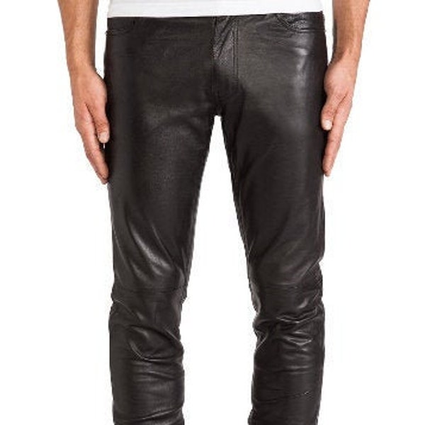 Men's & Boys 100% Genuine High Quality Soft Lambskin Leather Dress pants Straight Style