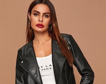 Motorbikerjack van lamsleer: slim fit met lange mouwen