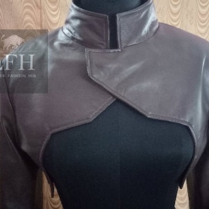 Femme et fille, 100 % cuir d'agneau véritable souple, boléro boléro court, coupe ajustée, manches longues, bel aspect