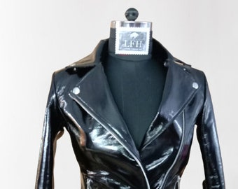 Women Fashion Coat Patent Leather Bright Bread Down Zipper Pockets URIBAKE
