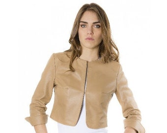 Women's & Girls 100% Genuine Soft Lambskin Leather Cropped Motor Bolero Shrug Biker Jacket Slim-fit, Short Sleeves Beautiful Look