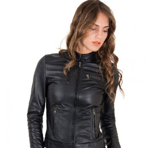 Women's Lambskin Soft Real Leather Jacket Motorcycle Black - Etsy