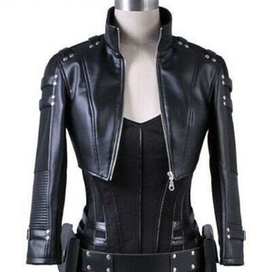 Boléro court en cuir d'agneau souple de haute qualité pour femmes et filles, vestes gothiques haussement d'épaules, coupe ajustée, beau look