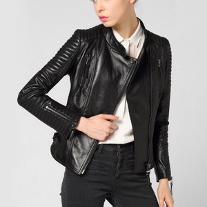 Women's & Girls 100% Genuine High Quality Lambskin Leather  Moto Biker Jacket Slim-fit,Long Sleeves, Beautiful Look