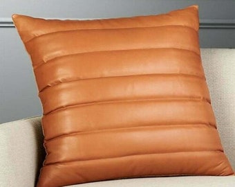 100% Genuine High Quality Lambskin Leather Decorative Throw Pillow Cover for Bedroom, Living Room, Couch, Sofa & Bed,Back,Front Full Leather