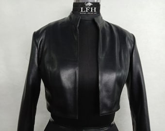 Women's & Girls 100% Real High Quality Lambskin Leather Cropped Motor Bolero Shrug Biker Jacket Slim Fit, Long Sleeves Beautiful Look