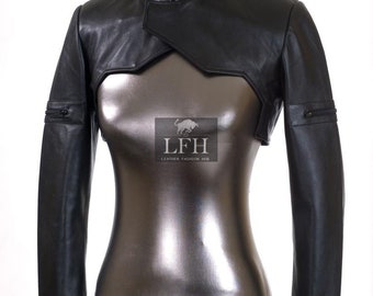 Cropped bolerojack van lamsleer: slim fit biker-shrug