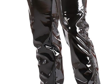 Men's & Boys 100% Genuine High Quality Lambskin High Shine Patent Leather Pants with Straight Jeans style pant