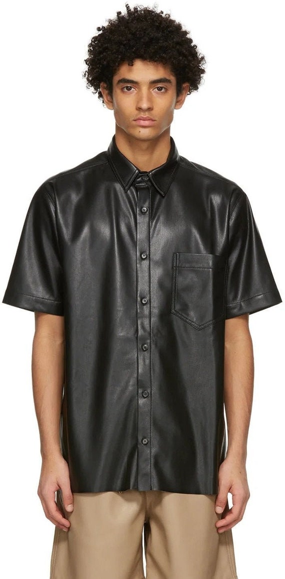 Camicia Uomo In Vera Pelle D'agnello Verde – Slim Fit, Manica Lunga, Bottoni, Artigianale - Foto 2