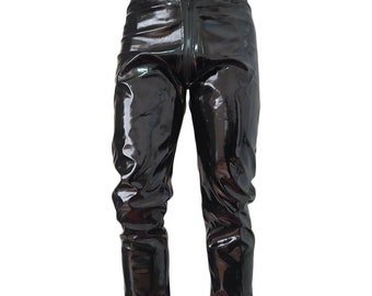 Men's High Shine Lambskin Patent Leather Biker Pants: Jeans Style