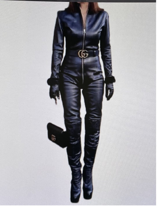 Lambskin Leather Belted Jumpsuit: Women's Stylish Party Outfit