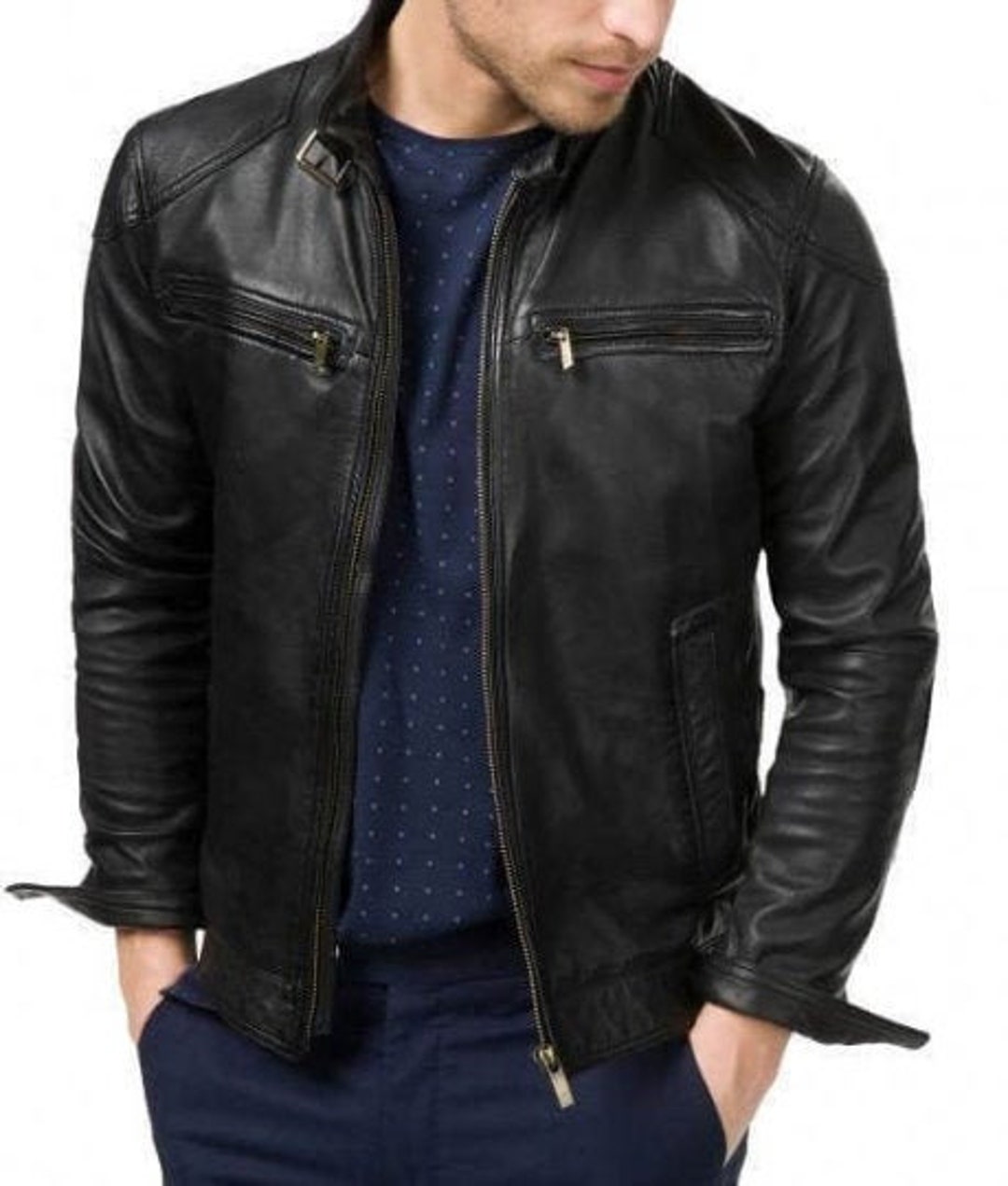 Men's & Boys 100% Genuine Soft Lambskin Leather Motorcycle Bike Jacket ...