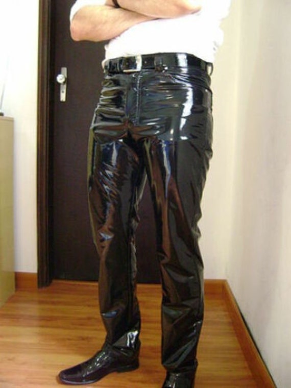 Men's & Boys 100% Genuine High Quality Lambskin High Shine Patent Leather  Pants With Straight Jeans Style Pant 