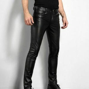 Men's Lambskin Leather Biker Pants - Slim Fit Jeans Style