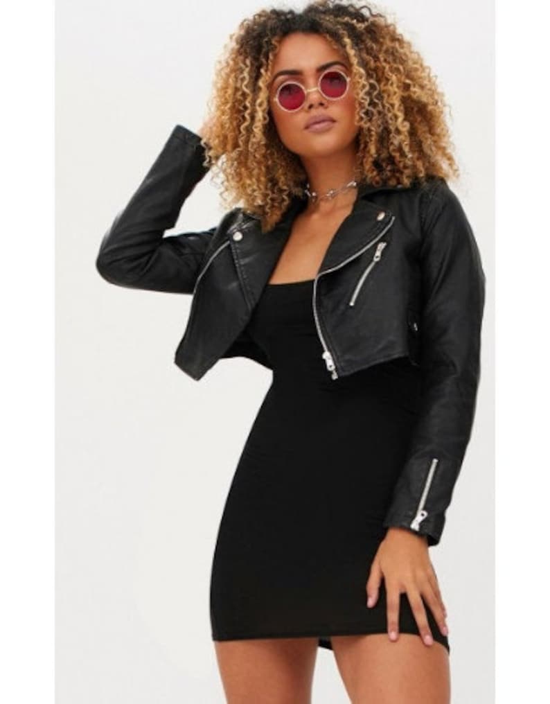 Womens & Girls 100% Genuine High Quality Soft Lambskin Leather Cropped Motor Bolero Shrug Biker Jacket Slim-fit image 2