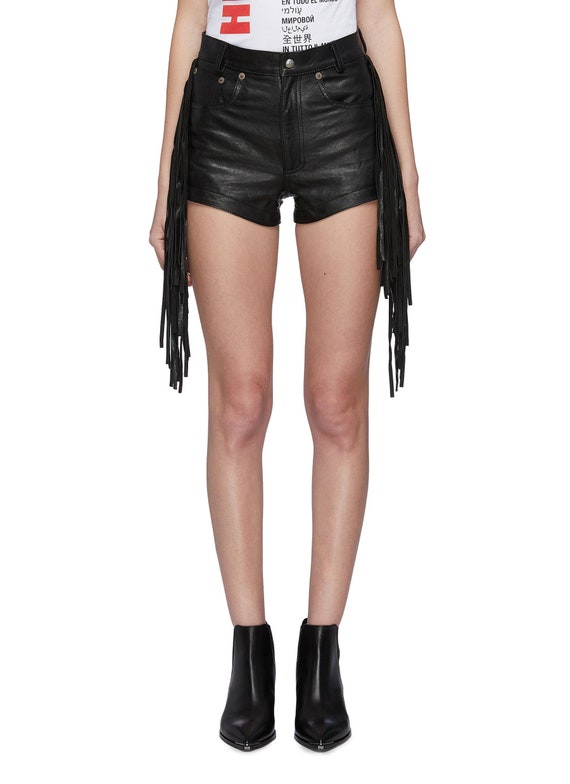 Biker shorts with fringe on the side outlet