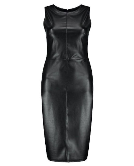 Lambskin Leather Midi Dress - Slim Fit Formal Designer Dress
