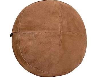 Goat Suede Leather Round Pillow Cover: Decorative Throw Pillow