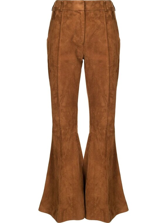 Goat Suede Leather Trouser Pants, Slim-fit Bell Bottoms