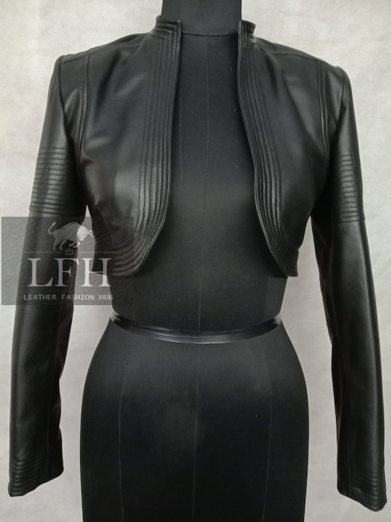 Customized Women's Lambskin Leather Cropped Jacket . Leather