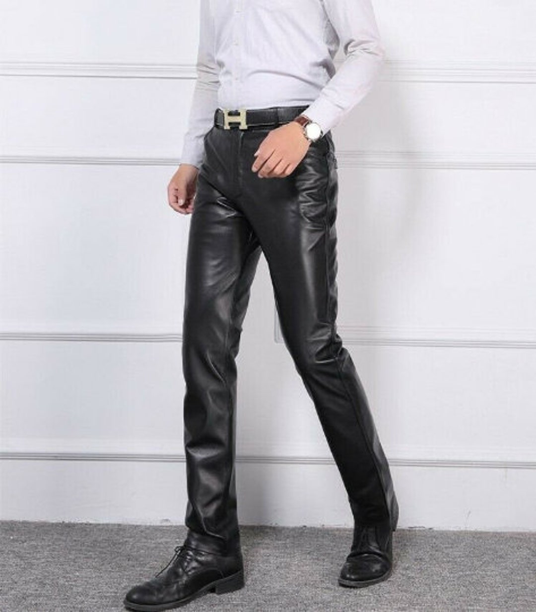 100% Genuine High Quality Soft Lambskin Leather Dress Pants Straight ...