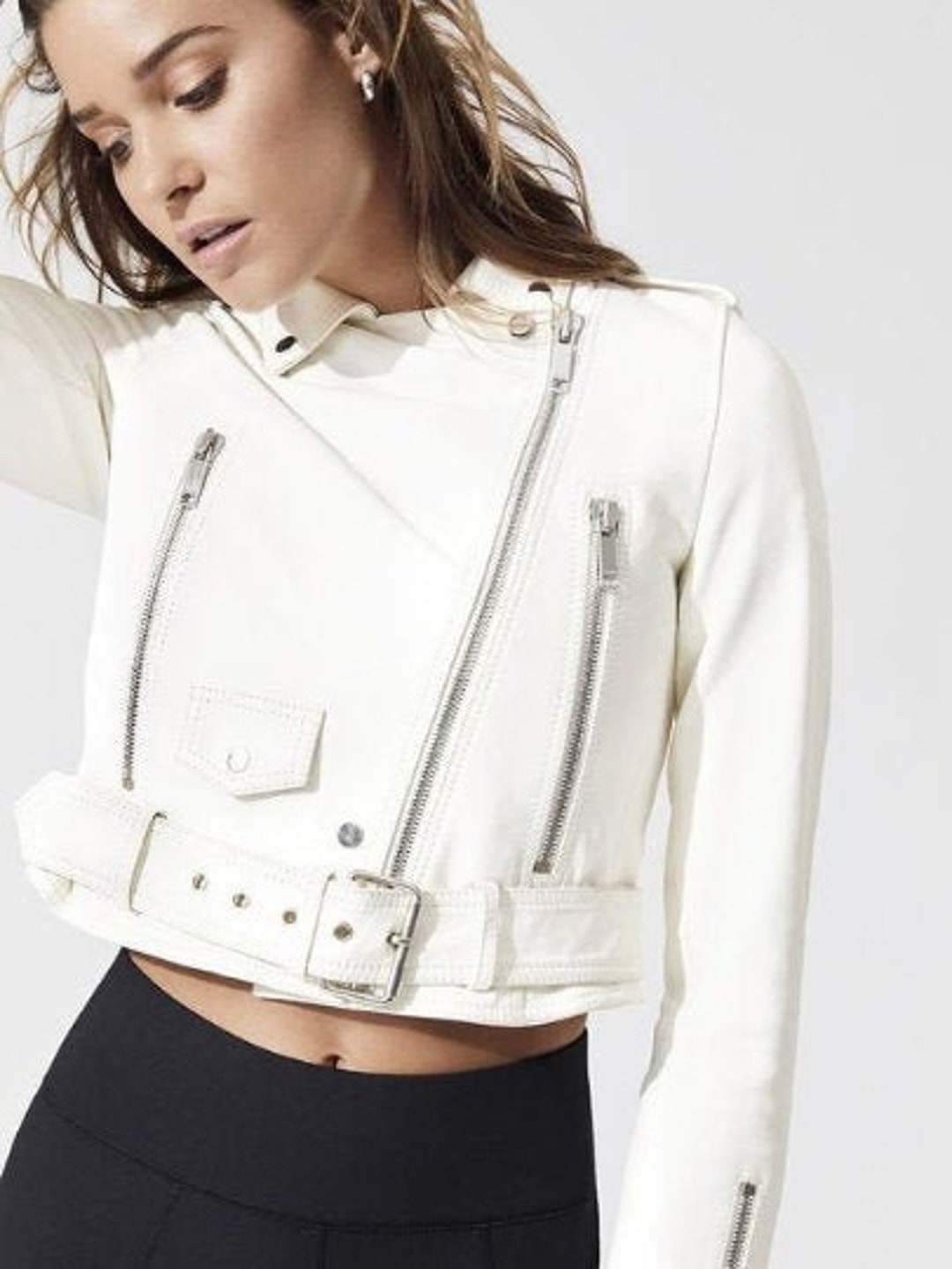 Women's & Girls 100% Genuine Lambskin Leather Cropped Moto