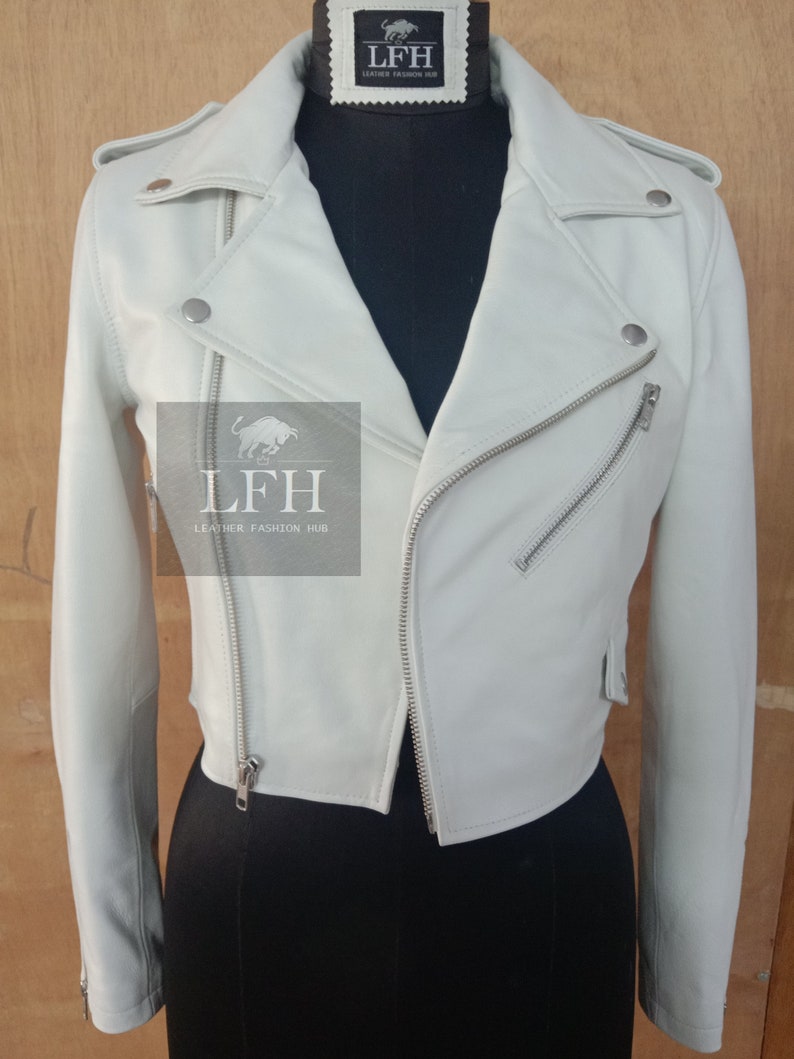 Womens & Girls 100% Genuine High Quality Soft Lambskin Leather Cropped Motor Bolero Shrug Biker Jacket Slim-fit image 5