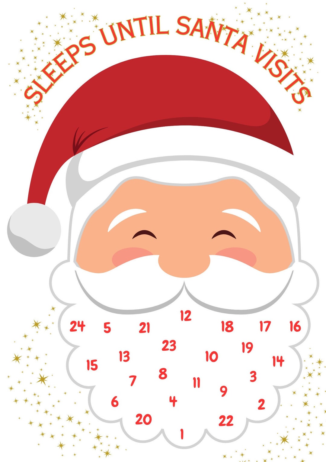 Digital Countdown to Santa Print, Advent Calendar, Cotton Wool Beard