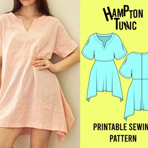 Hampton Tunic Sewing Pattern PDF Printable Sizes XS 3X Tunic Dress Dress Pattern image 1