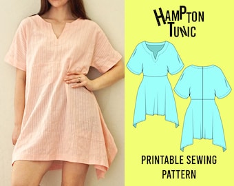 Patron de couture tunique Hampton PDF tailles imprimables XS - 3X | Robe tunique | Patron de robe