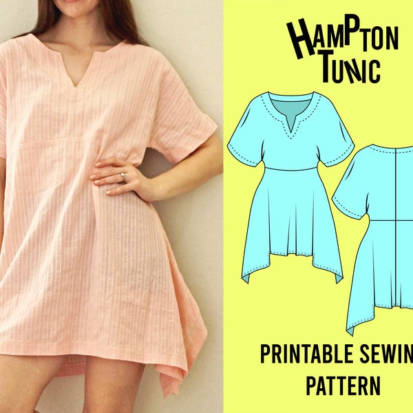 Hampton Tunika Schnittmuster PDF druckbare Größen XS - 3X | Tunika Kleid | Schnittmuster