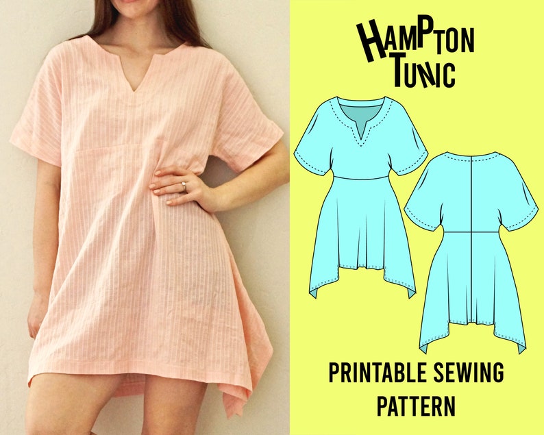 Hampton Tunic Sewing Pattern PDF Printable Sizes XS 3X Tunic Dress Dress Pattern image 1