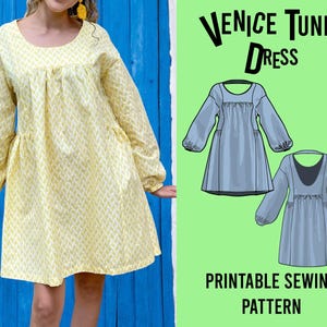 Venice Tunic Dress Pattern PDF Printable Sizes S-XL | Summer Dress | Gathered Dress