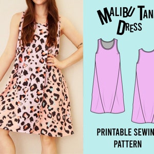 Malibu Tank Dress Pattern PDF Printable Sizes XS - 2X | Summer Tank Dress | Dress Pattern