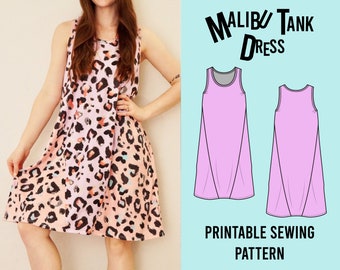 Malibu Tank Dress Pattern PDF Printable Sizes XS - 2X | Summer Tank Dress | Dress Pattern