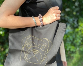 PUG Dog black Cotton Tote Bag.  Tote Bag, Tote Bag, Eco-friendly shopping bag, shopping bag, beach bag, heavy duty tote, Eco bag.