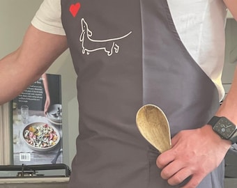 Sausage dog, Sausage dog apron, dachshund gift, BBQ apron, Chefs apron, Baker's apron, unisex, apron - Blue and Cream